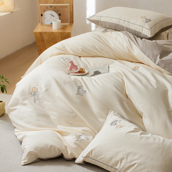 91家纺网 家纺一手货源 找家纺 （总）简纯主义 2025新款100s贡缎长绒棉纯棉刺绣四件套-趣味