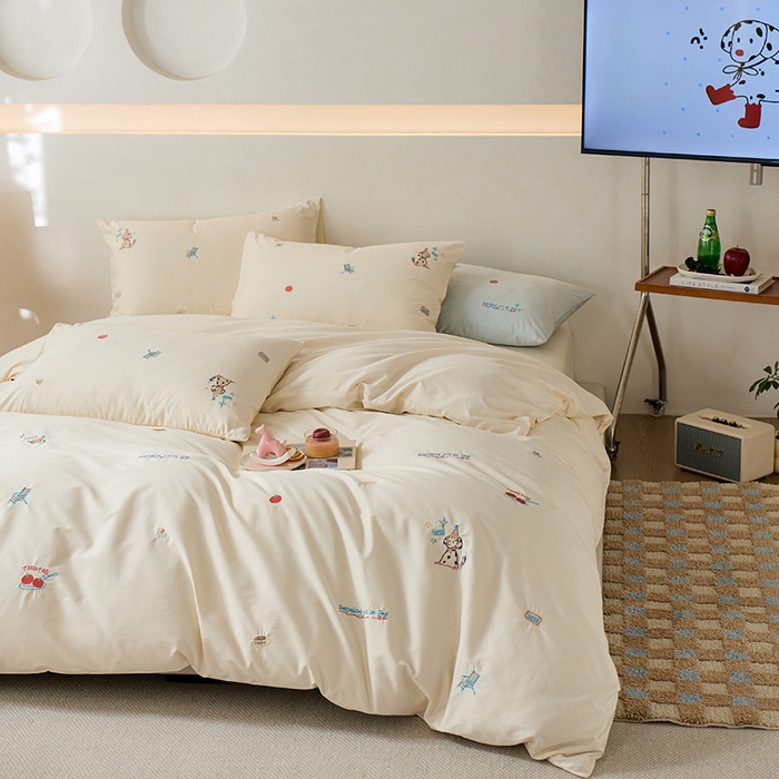 91家纺网 家纺一手货源 找家纺 简纯主义 2025新款100s贡缎长绒棉纯棉刺绣四件套-趣味 露露米娅-白