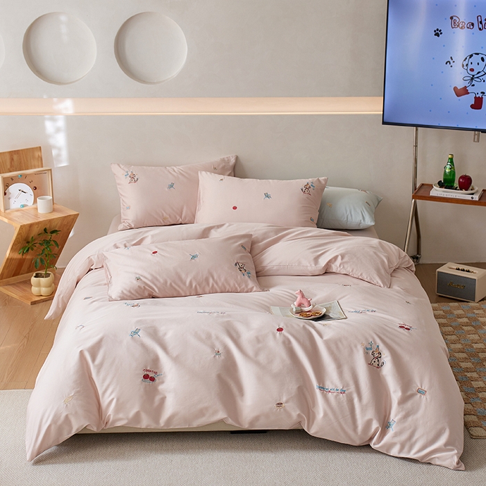 91家纺网 家纺一手货源 找家纺 简纯主义 2025新款100s贡缎长绒棉纯棉刺绣四件套-趣味 露露米娅-粉