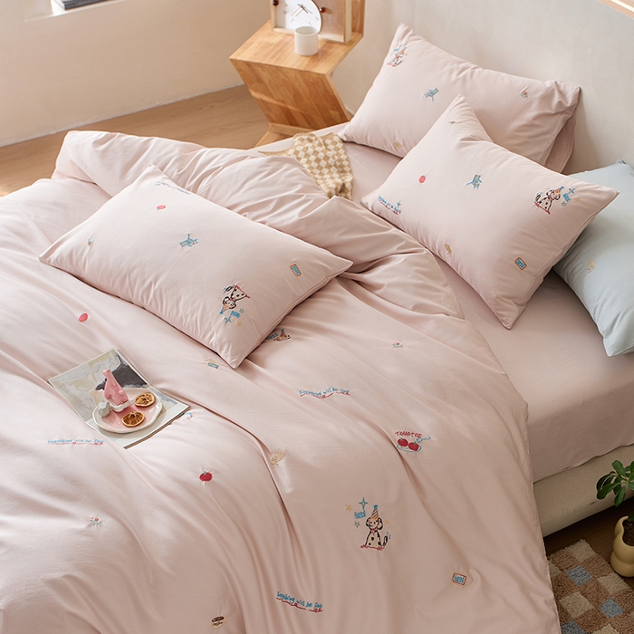 91家纺网 家纺一手货源 找家纺 简纯主义 2025新款100s贡缎长绒棉纯棉刺绣四件套-趣味 露露米娅-粉