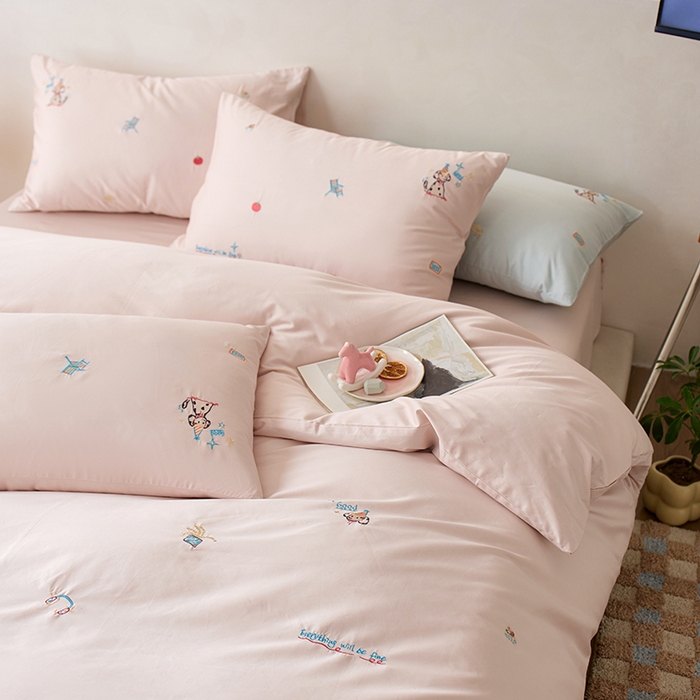 91家纺网 家纺一手货源 找家纺 简纯主义 2025新款100s贡缎长绒棉纯棉刺绣四件套-趣味 露露米娅-粉