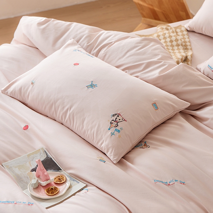 91家纺网 家纺一手货源 找家纺 简纯主义 2025新款100s贡缎长绒棉纯棉刺绣四件套-趣味 露露米娅-粉