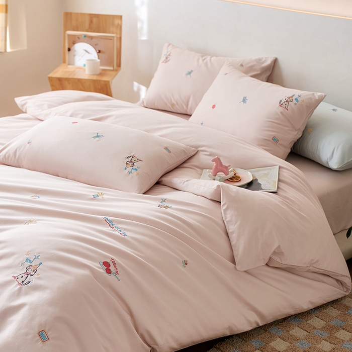 91家纺网 家纺一手货源 找家纺 简纯主义 2025新款100s贡缎长绒棉纯棉刺绣四件套-趣味 露露米娅-粉