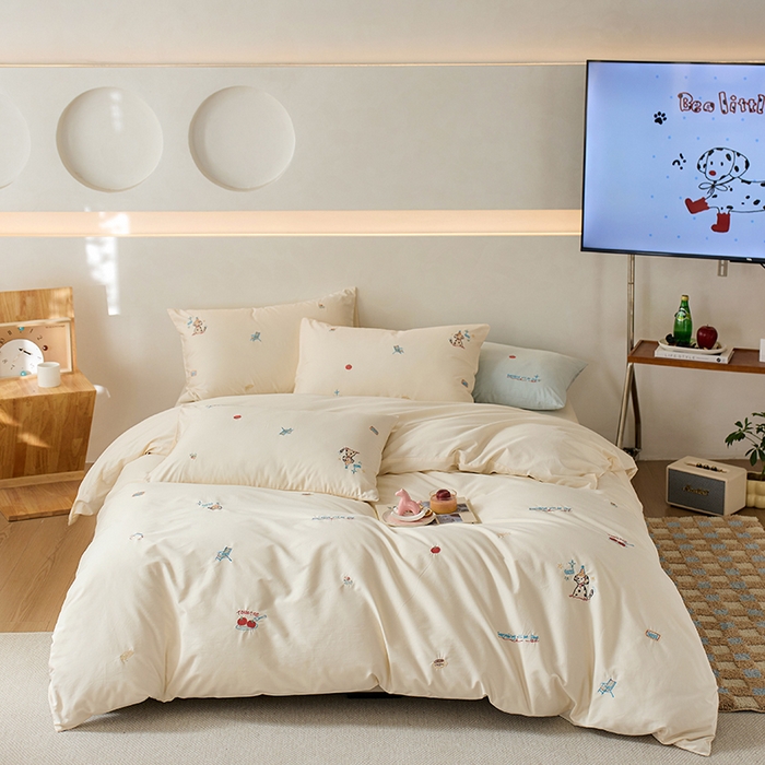 91家纺网 家纺一手货源 找家纺 简纯主义 2025新款100s贡缎长绒棉纯棉刺绣四件套-趣味 露露米娅-白