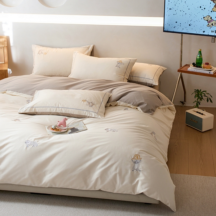 91家纺网 家纺一手货源 找家纺 （总）简纯主义 2025新款100s贡缎长绒棉纯棉刺绣四件套-趣味