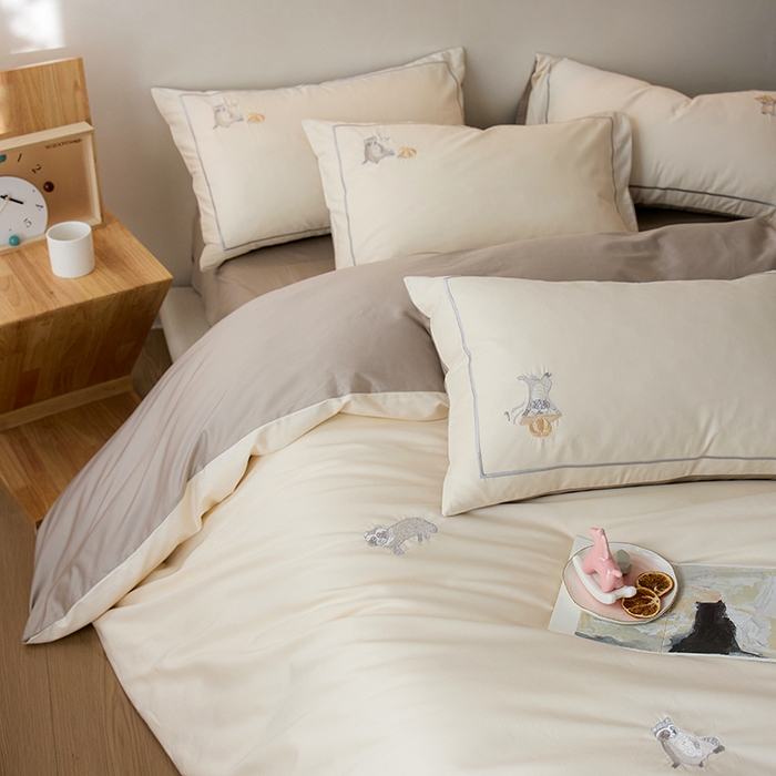 91家纺网 家纺一手货源 找家纺 简纯主义 2025新款100s贡缎长绒棉纯棉刺绣四件套-趣味 干脆面