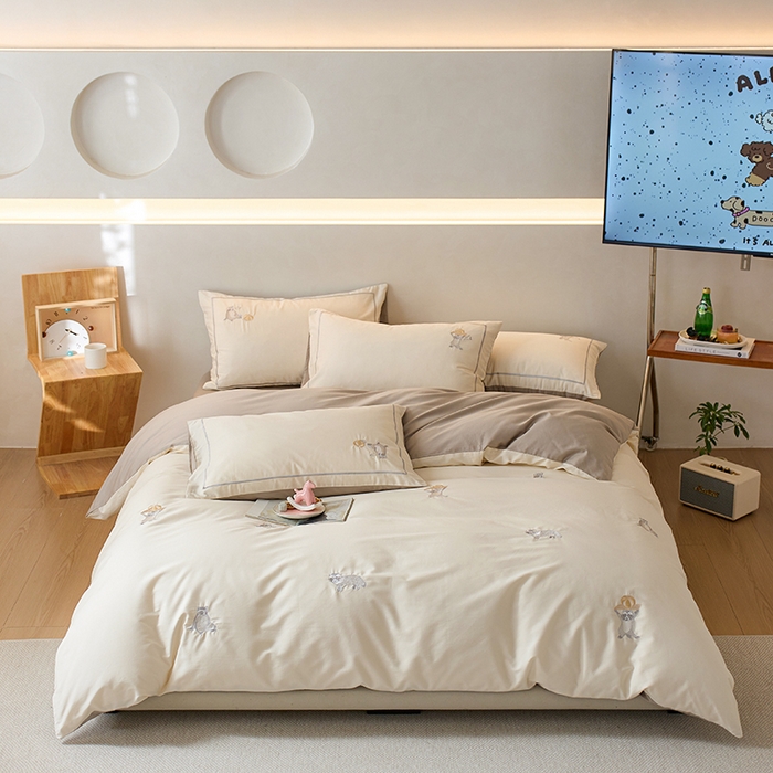 91家纺网 家纺一手货源 找家纺 简纯主义 2025新款100s贡缎长绒棉纯棉刺绣四件套-趣味 干脆面