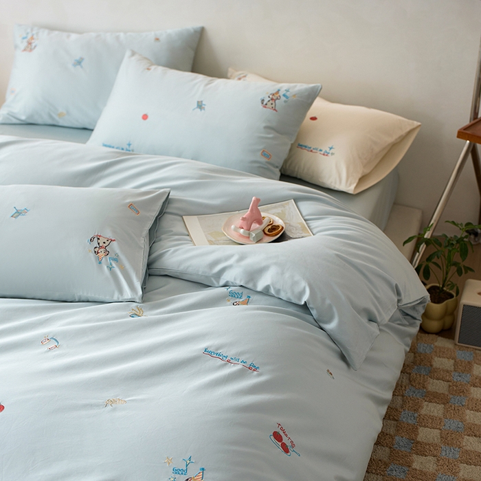 91家纺网 家纺一手货源 找家纺 简纯主义 2025新款100s贡缎长绒棉纯棉刺绣四件套-趣味 露露米娅-蓝