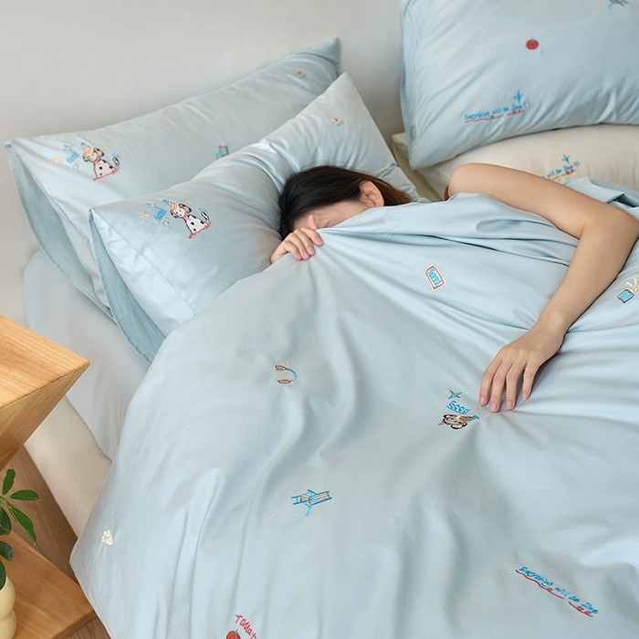 91家纺网 家纺一手货源 找家纺 简纯主义 2025新款100s贡缎长绒棉纯棉刺绣四件套-趣味 露露米娅-蓝