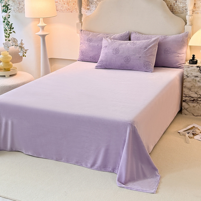 91家纺网 家纺一手货源 找家纺 眠博士 2025新款立体雕花牛奶绒加厚保暖四件套-安吉拉-芙蔓-赛琳 浮雕绒-芙蔓紫