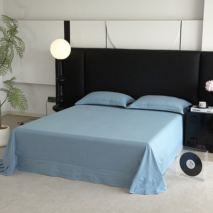 91家纺网 家纺一手货源 找家纺 金纱玉纺家纺 2025新款水洗棉工艺刺绣四件套 沁颜花开-宾利蓝