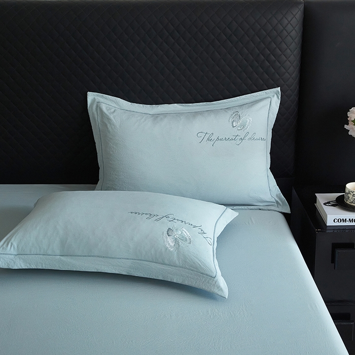 91家纺网 家纺一手货源 找家纺 金纱玉纺家纺 2025新款水洗棉工艺刺绣四件套 沁颜花开-豆绿