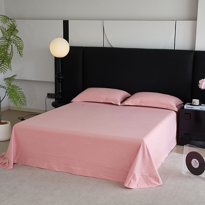 91家纺网 家纺一手货源 找家纺 金纱玉纺家纺 2025新款水洗棉工艺刺绣四件套 沁颜花开-粉豆沙