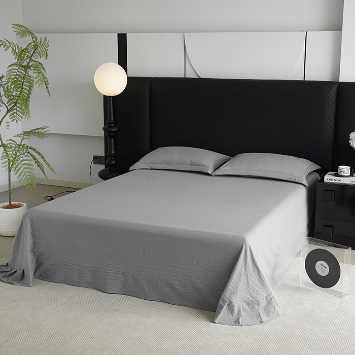 91家纺网 家纺一手货源 找家纺 金纱玉纺家纺 2025新款水洗棉工艺刺绣四件套 沁颜花开-中灰