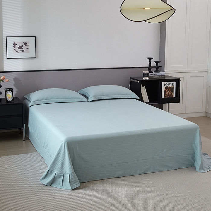 91家纺网 家纺一手货源 找家纺 金纱玉纺家纺 2025新款水洗棉工艺刺绣四件套 恬静时光-豆绿