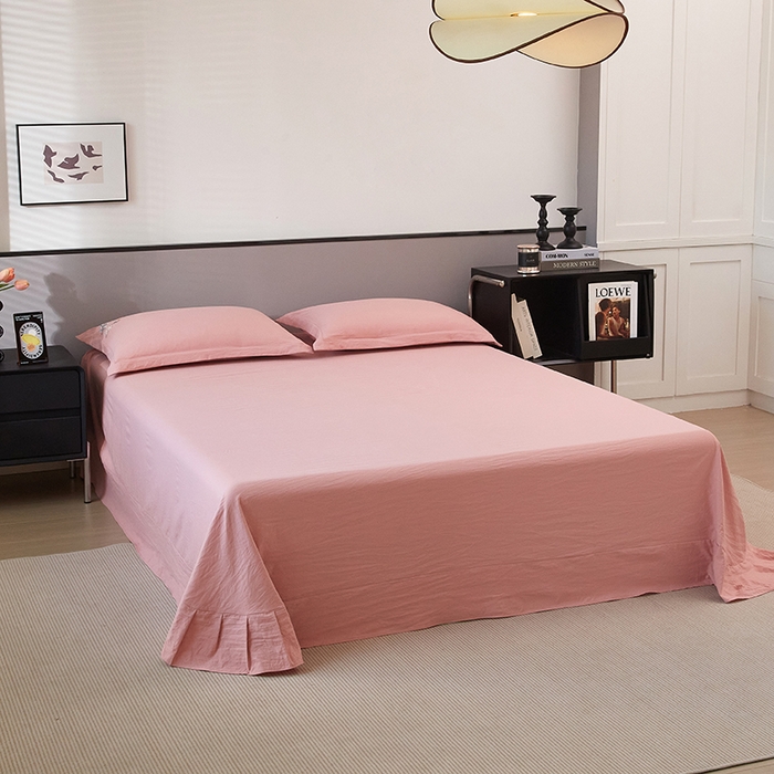 91家纺网 家纺一手货源 找家纺 金纱玉纺家纺 2025新款水洗棉工艺刺绣四件套 恬静时光-粉豆沙