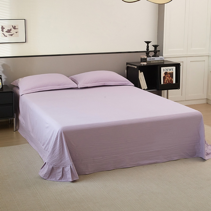 91家纺网 家纺一手货源 找家纺 金纱玉纺家纺 2025新款水洗棉工艺刺绣四件套 恬静时光-紫