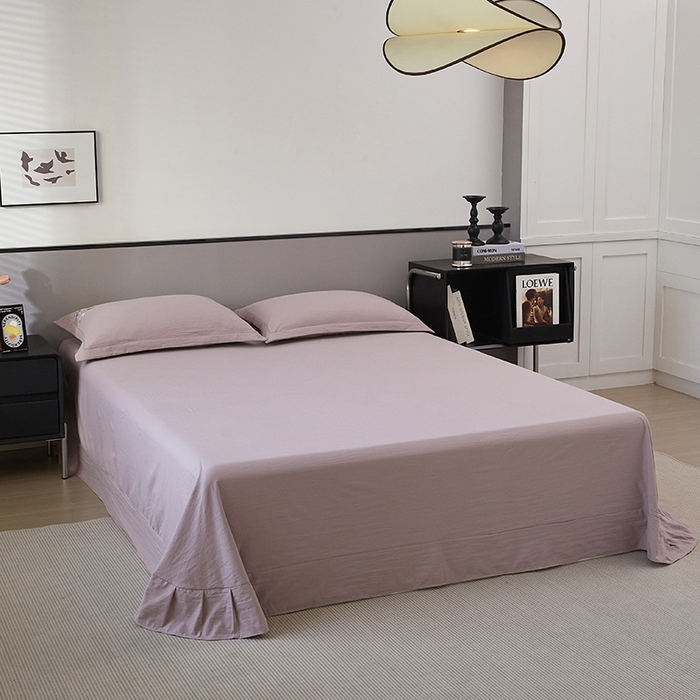 91家纺网 家纺一手货源 找家纺 金纱玉纺家纺 2025新款水洗棉工艺刺绣四件套 恬静时光-紫豆沙