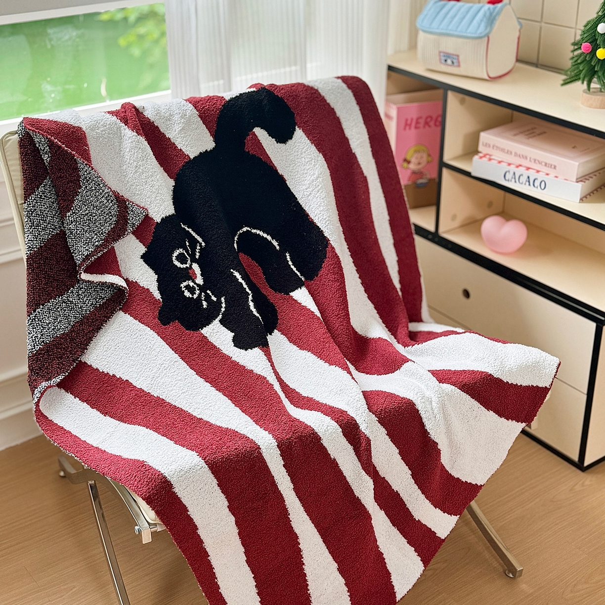 91家纺网 家纺一手货源 找家纺 CINNY馨宜 2025新款半边绒毯休闲毯披肩毯盖毯办公室午睡毯 憨睡猫