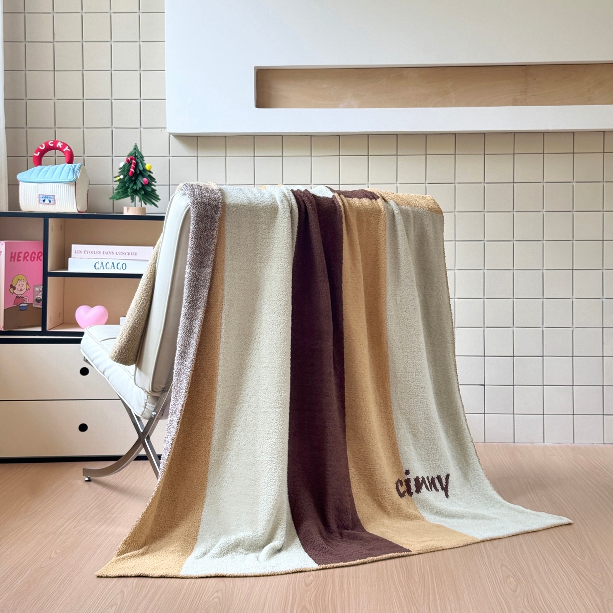 91家纺网 家纺一手货源 找家纺 CINNY馨宜 2025新款半边绒毯休闲毯披肩毯盖毯办公室午睡毯 黄油积木