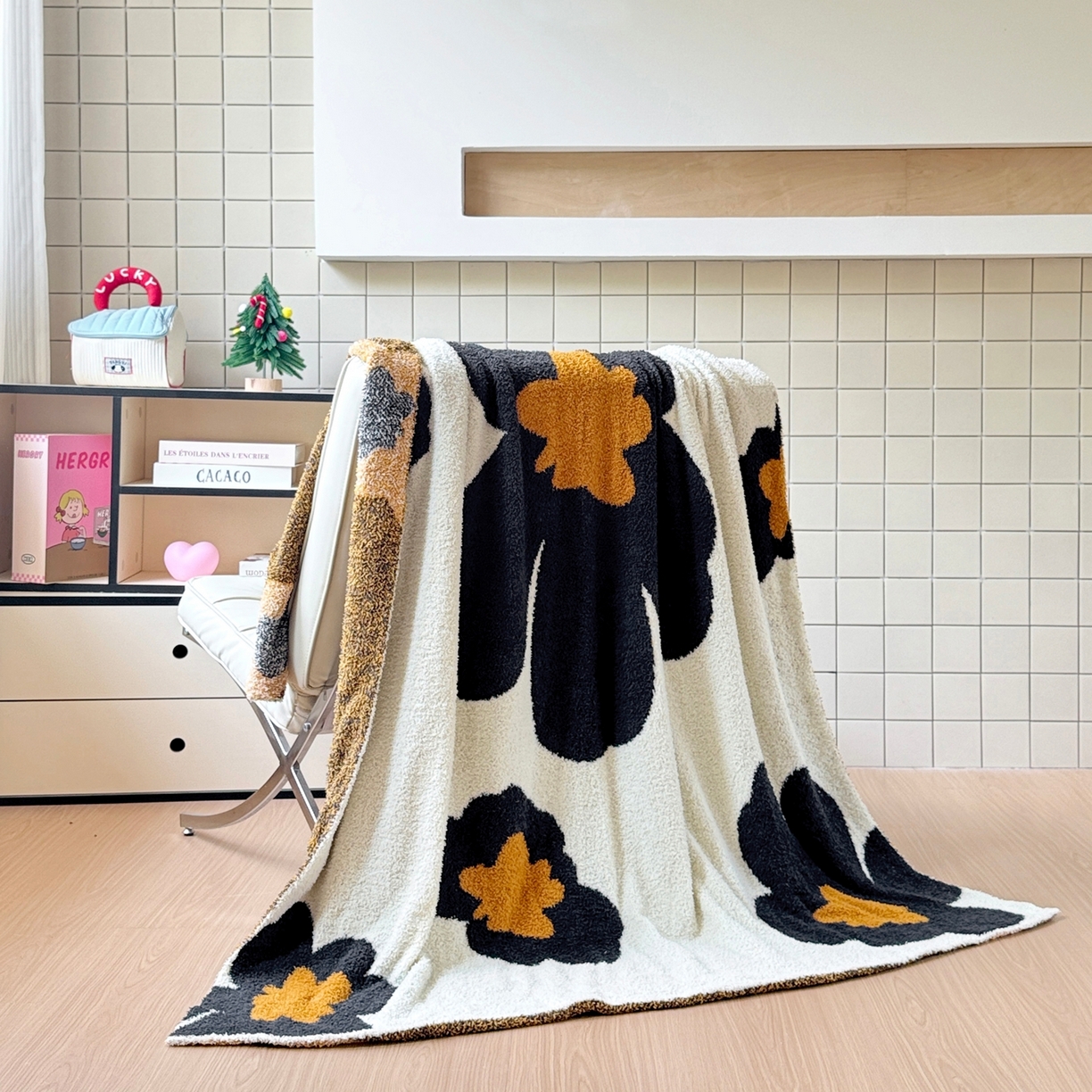 91家纺网 家纺一手货源 找家纺 CINNY馨宜 2025新款半边绒毯休闲毯披肩毯盖毯办公室午睡毯 太阳花