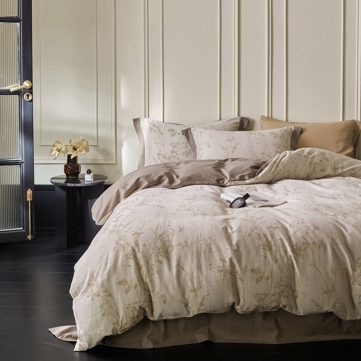 梦享生活家居 2025新款全棉纯棉色织提花磨毛四件套 全棉磨毛锦绣-米棕