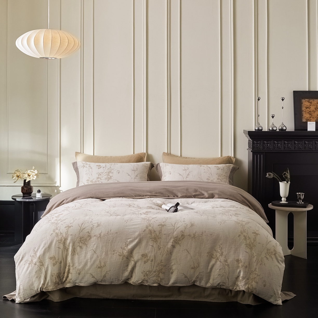 91家纺网 家纺一手货源 找家纺 梦享生活家居 2025新款全棉纯棉色织提花磨毛四件套 全棉磨毛锦绣-米棕