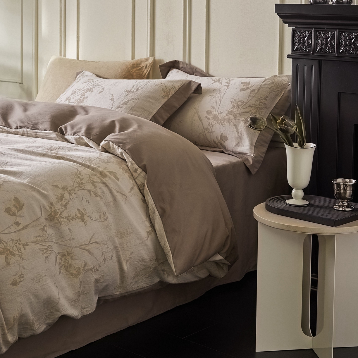 91家纺网 家纺一手货源 找家纺 梦享生活家居 2025新款全棉纯棉色织提花磨毛四件套 全棉磨毛锦绣-米棕