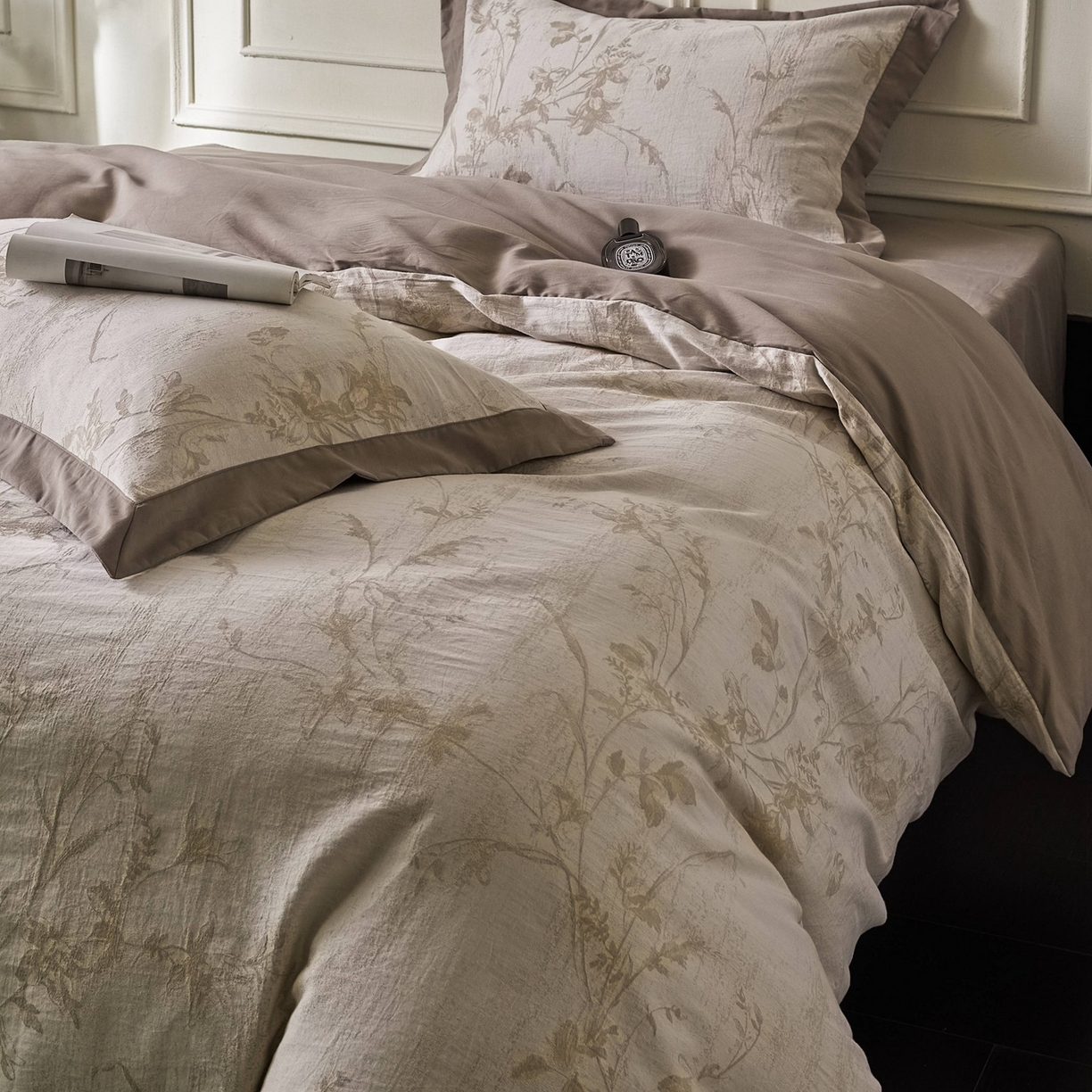 91家纺网 家纺一手货源 找家纺 梦享生活家居 2025新款全棉纯棉色织提花磨毛四件套 全棉磨毛锦绣-米棕