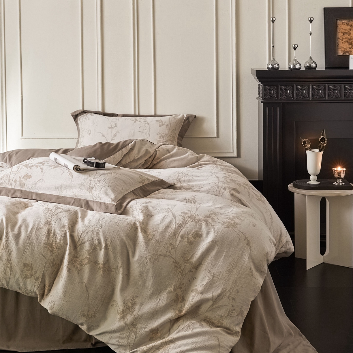 91家纺网 家纺一手货源 找家纺 梦享生活家居 2025新款全棉纯棉色织提花磨毛四件套 全棉磨毛锦绣-米棕