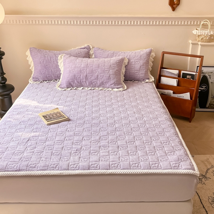 91家纺网 家纺一手货源 找家纺 眠博士 2025新款纯色牛奶绒加厚保暖绗缝大象床褥床垫 床护垫-丁香紫