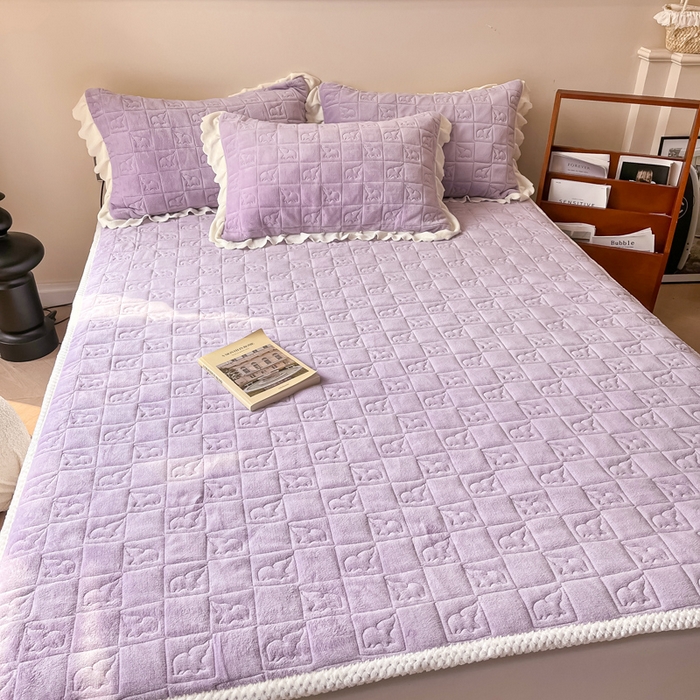 91家纺网 家纺一手货源 找家纺 眠博士 2025新款纯色牛奶绒加厚保暖绗缝大象床褥床垫 床护垫-丁香紫