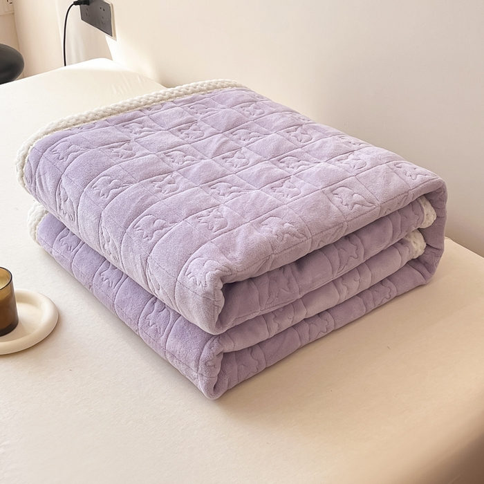 91家纺网 家纺一手货源 找家纺 眠博士 2025新款纯色牛奶绒加厚保暖绗缝大象床褥床垫 床护垫-丁香紫