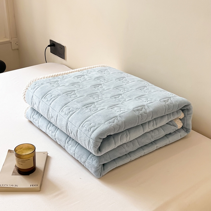 91家纺网 家纺一手货源 找家纺 眠博士 2025新款纯色牛奶绒加厚保暖绗缝大象床褥床垫 床护垫-雾霾蓝