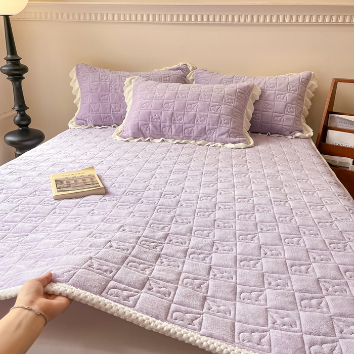 91家纺网 家纺一手货源 找家纺 眠博士 2025新款纯色牛奶绒加厚保暖绗缝大象床褥床垫 床护垫-丁香紫