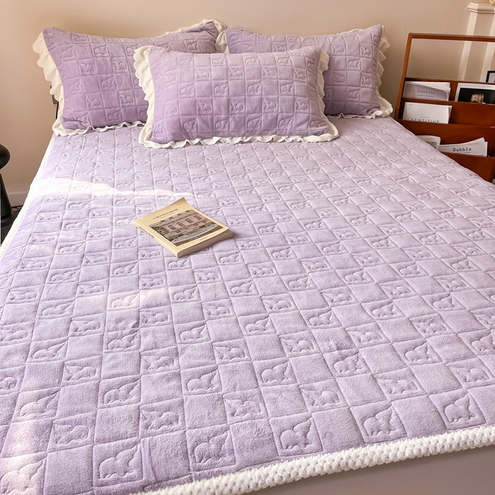 91家纺网 家纺一手货源 找家纺 眠博士 2025新款纯色牛奶绒加厚保暖绗缝大象床褥床垫 床护垫-丁香紫