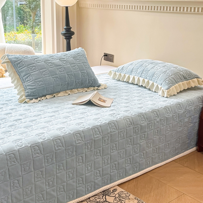 91家纺网 家纺一手货源 找家纺 眠博士 2025新款纯色牛奶绒加厚保暖绗缝大象床褥床垫 床护垫-雾霾蓝