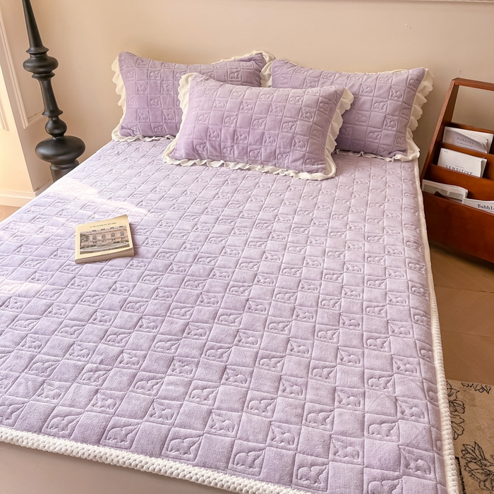 91家纺网 家纺一手货源 找家纺 眠博士 2025新款纯色牛奶绒加厚保暖绗缝大象床褥床垫 床护垫-丁香紫