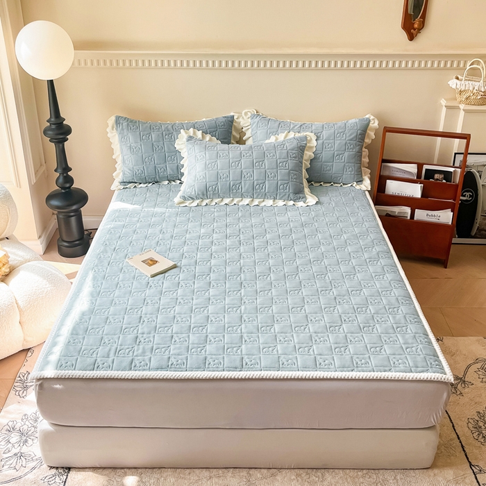 91家纺网 家纺一手货源 找家纺 眠博士 2025新款纯色牛奶绒加厚保暖绗缝大象床褥床垫 床护垫-雾霾蓝