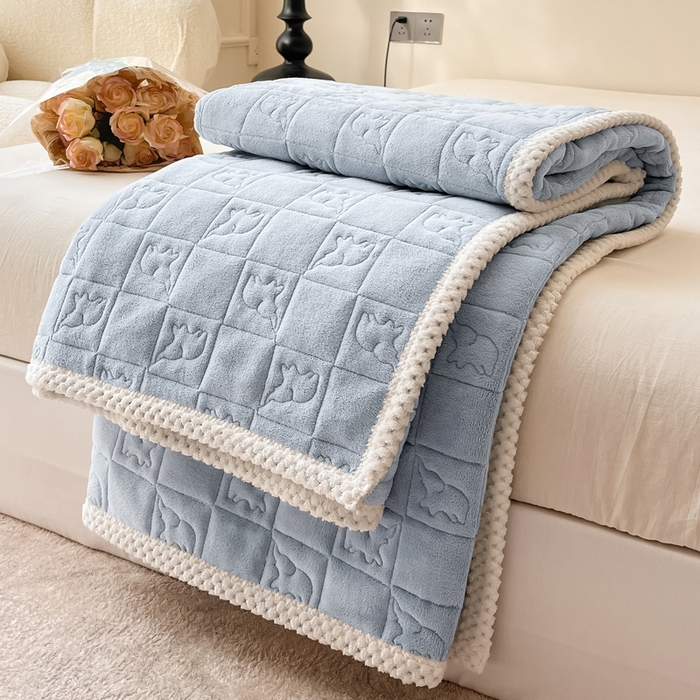 91家纺网 家纺一手货源 找家纺 眠博士 2025新款纯色牛奶绒加厚保暖绗缝大象床褥床垫 床护垫-雾霾蓝