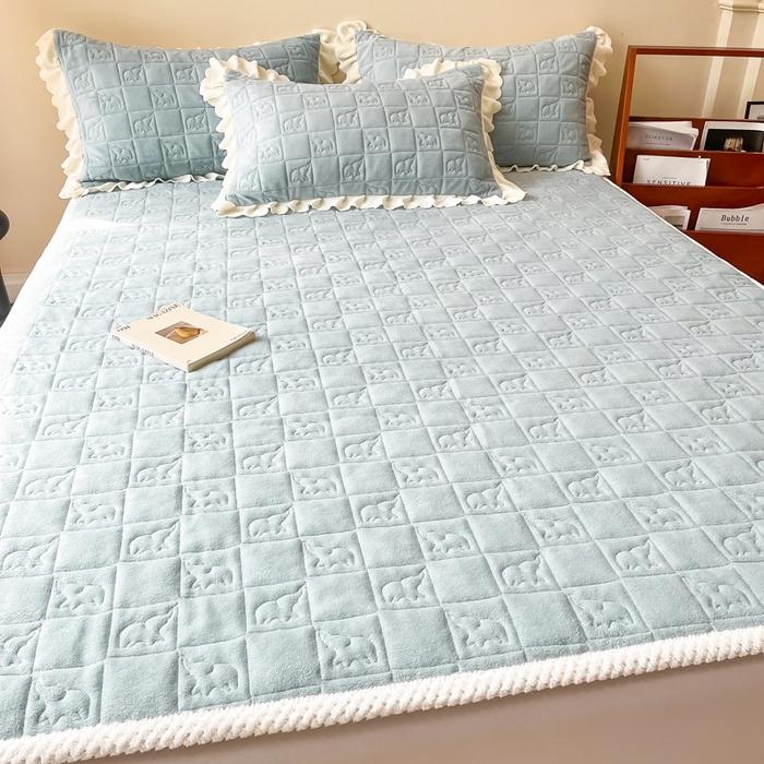 91家纺网 家纺一手货源 找家纺 眠博士 2025新款纯色牛奶绒加厚保暖绗缝大象床褥床垫 床护垫-雾霾蓝