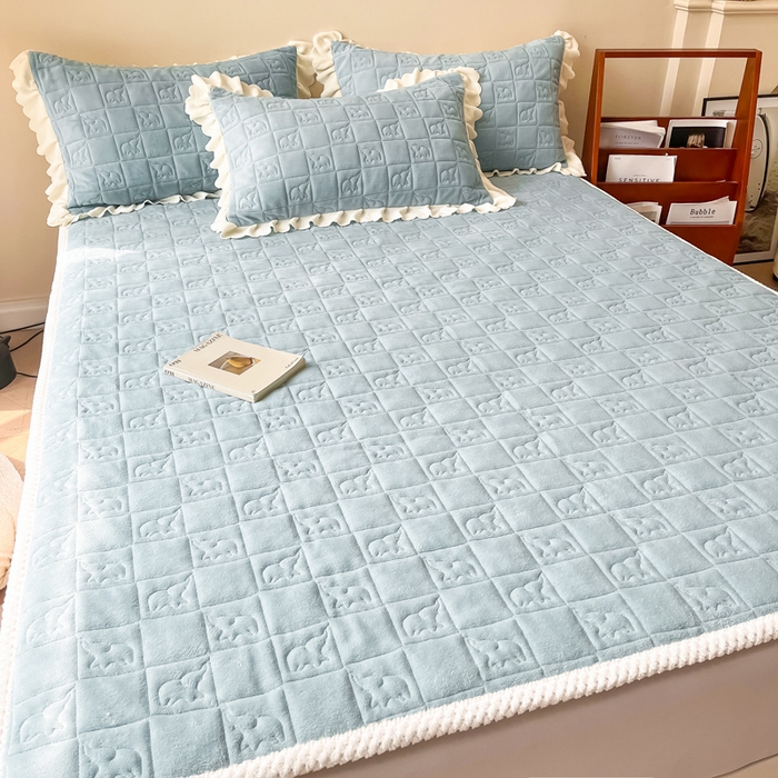 91家纺网 家纺一手货源 找家纺 眠博士 2025新款纯色牛奶绒加厚保暖绗缝大象床褥床垫 床护垫-雾霾蓝