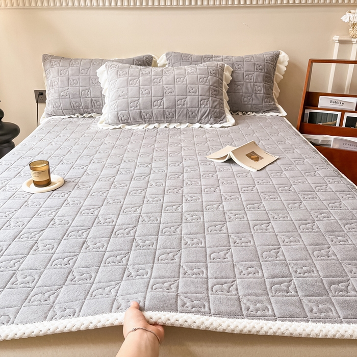 眠博士 2025新款纯色牛奶绒加厚保暖绗缝大象床褥床垫 床护垫-浅灰