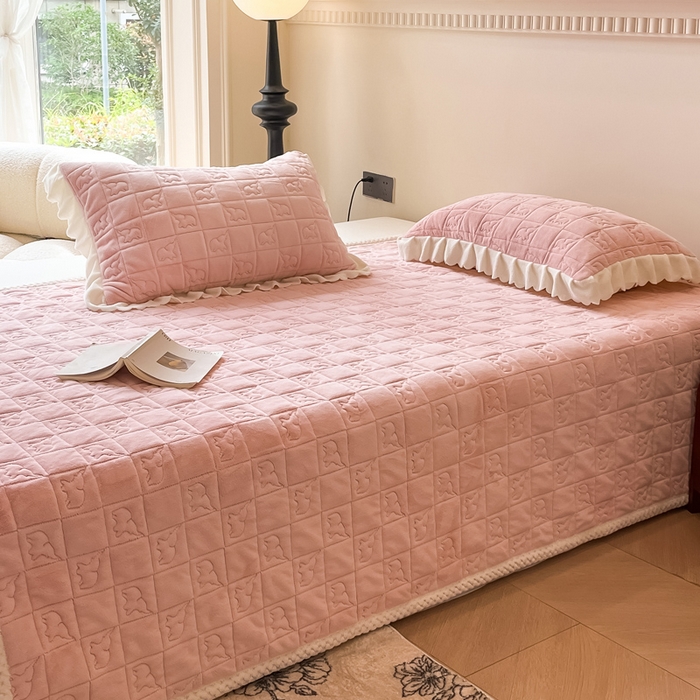 91家纺网 家纺一手货源 找家纺 眠博士 2025新款纯色牛奶绒加厚保暖绗缝大象床褥床垫 床护垫-粉色