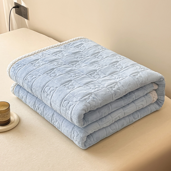 91家纺网 家纺一手货源 找家纺 眠博士 2025新款纯色牛奶绒加厚保暖绗缝大象床褥床垫 床护垫-雾霾蓝