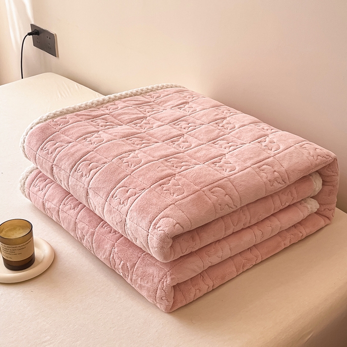 91家纺网 家纺一手货源 找家纺 眠博士 2025新款纯色牛奶绒加厚保暖绗缝大象床褥床垫 床护垫-粉色