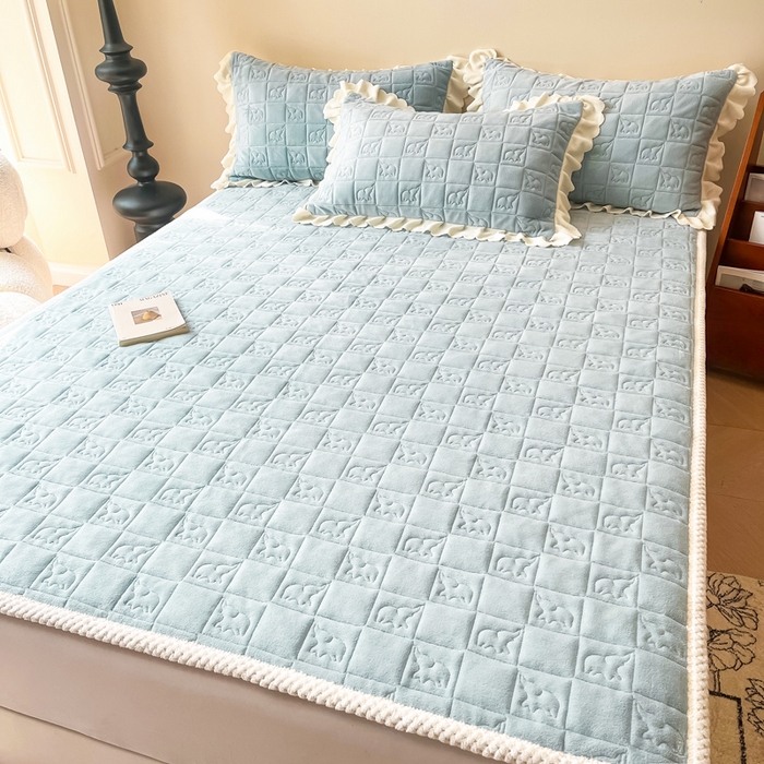 91家纺网 家纺一手货源 找家纺 眠博士 2025新款纯色牛奶绒加厚保暖绗缝大象床褥床垫 床护垫-雾霾蓝