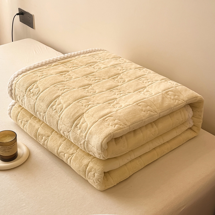 91家纺网 家纺一手货源 找家纺 眠博士 2025新款纯色牛奶绒加厚保暖绗缝大象床褥床垫 床护垫-鹅黄