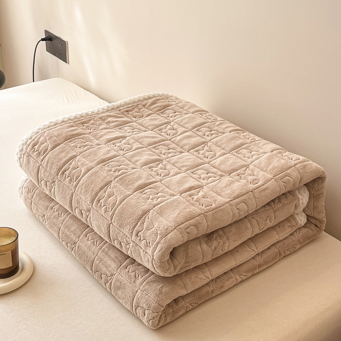 91家纺网 家纺一手货源 找家纺 眠博士 2025新款纯色牛奶绒加厚保暖绗缝大象床褥床垫 床护垫-暖咖