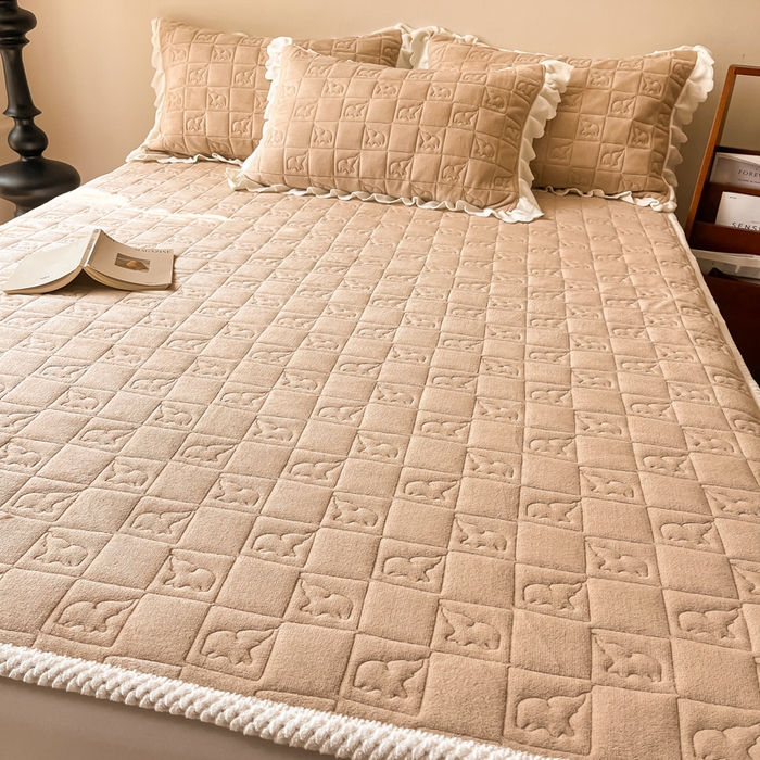 91家纺网 家纺一手货源 找家纺 眠博士 2025新款纯色牛奶绒加厚保暖绗缝大象床褥床垫 床护垫-暖咖